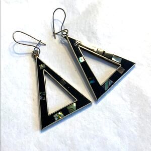 Vtg silver & stone drop dangle pierced earrings